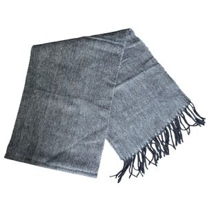 Nordstrom‎ Gray Herringbone Wool Blend Scarf Fringe Women's Accessory